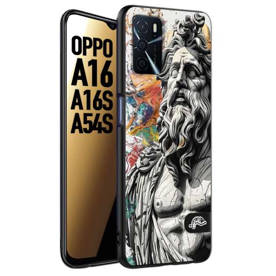CUSTOMIZZA - Custodia cover nera morbida in tpu compatibile per Oppo A16 - A16S - A54S statua colorata moderna antico tattoo splash color