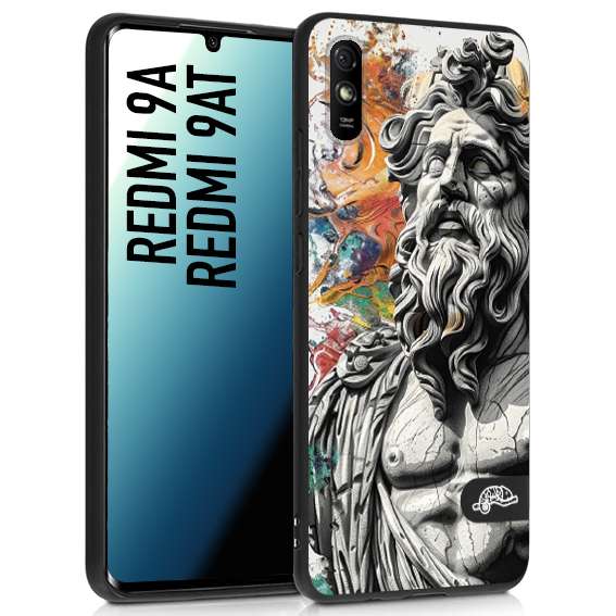CUSTOMIZZA - Custodia cover nera morbida in tpu compatibile per Xiaomi Redmi 9A - 9AT statua colorata moderna antico tattoo splash color
