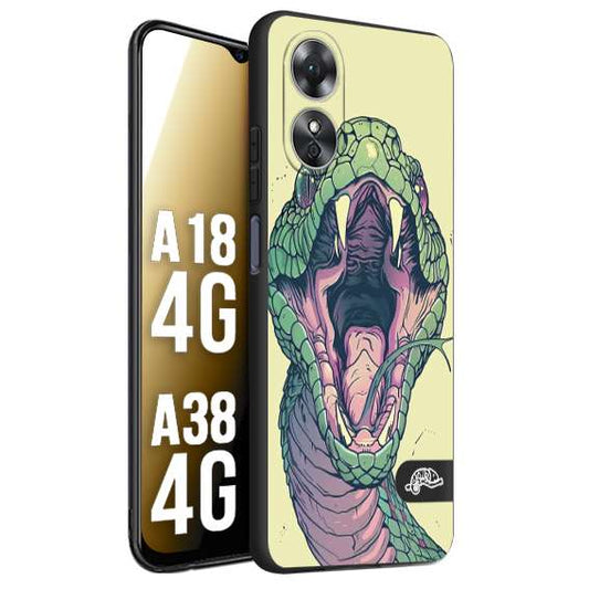 CUSTOMIZZA - Custodia cover nera morbida in tpu compatibile per Oppo A18 4G - A38 4G snake yellow green serpente tatuaggio tattoo disegnato a mano