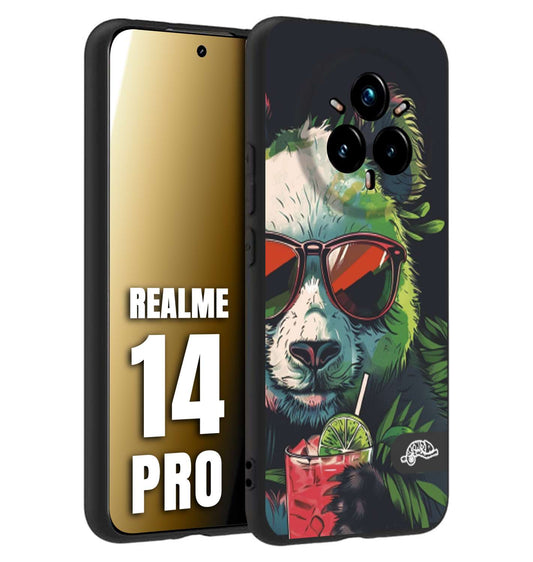 CUSTOMIZZA - Custodia cover nera morbida in tpu compatibile per Realme 14 PRO estate disegnata cocktails animali simpatici panda mojito