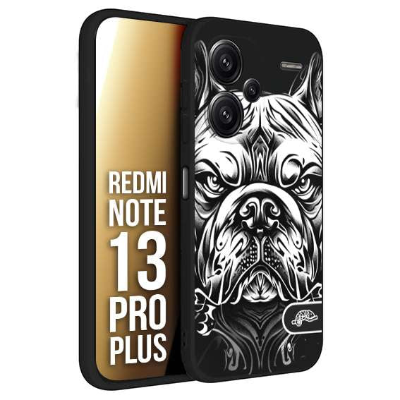 CUSTOMIZZA - Custodia cover nera morbida in tpu compatibile per Xiaomi Redmi Note 13 PRO PLUS bulldog bianco a rilievo disegnato tattoo tatuaggio