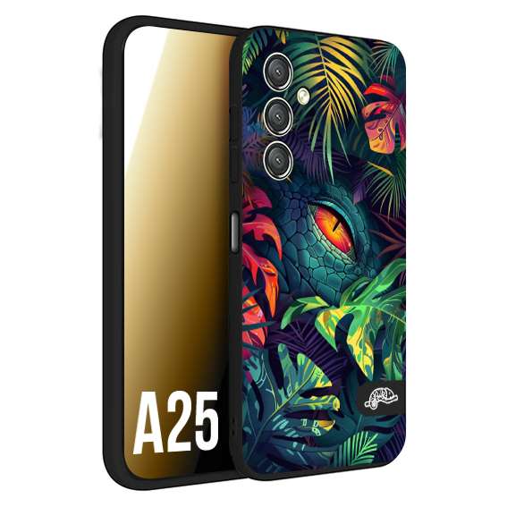 CUSTOMIZZA - Custodia cover nera morbida in tpu compatibile per Samsung A25 animali color giungla tropicale occhio di coccodrillo alligatore disegnato