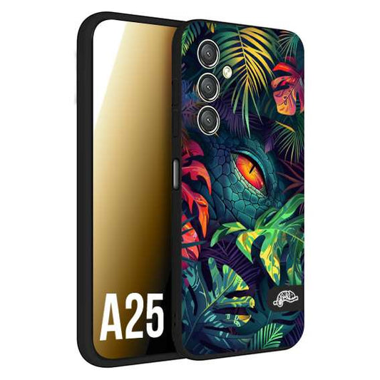 CUSTOMIZZA - Custodia cover nera morbida in tpu compatibile per Samsung A25 animali color giungla tropicale occhio di coccodrillo alligatore disegnato