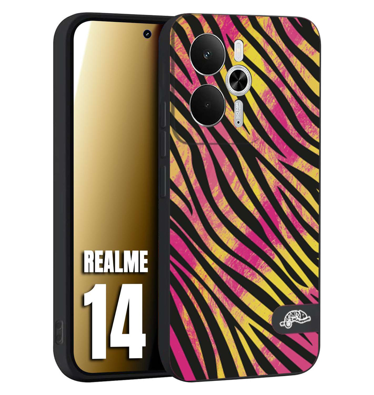 CUSTOMIZZA - Custodia cover nera morbida in tpu compatibile per Realme 14 5G zebrata maculata a rilievo soft touch donna fucsia gialla
