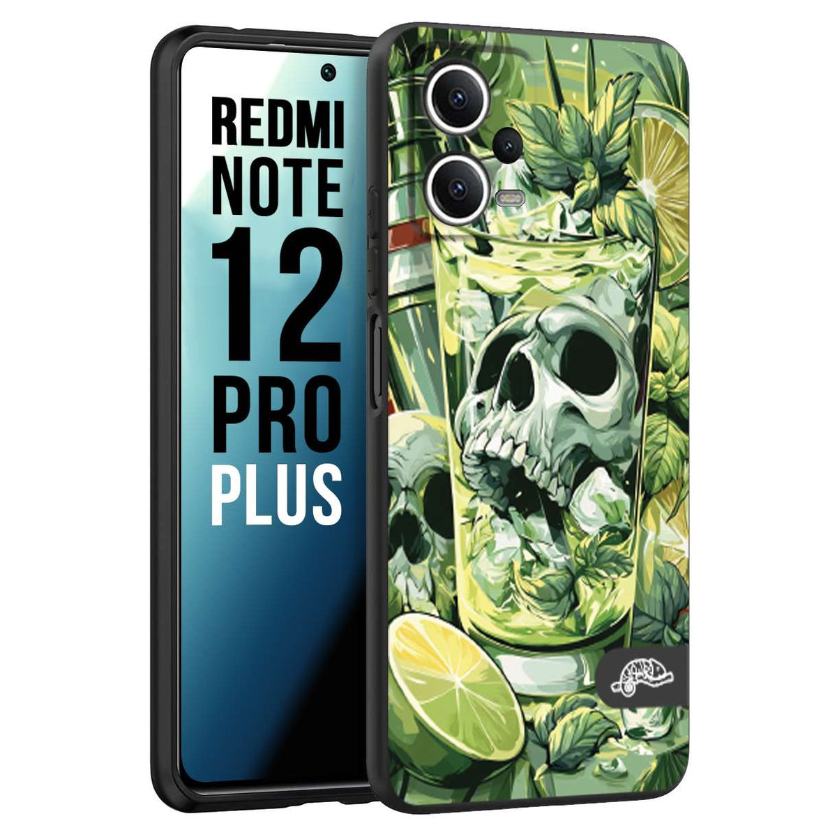 CUSTOMIZZA - Custodia cover nera morbida in tpu compatibile per Xiaomi Redmi Note 12 PRO PLUS Mojito cocktail teschio illustrazione drink lime menta ghiacci tropicale street art
