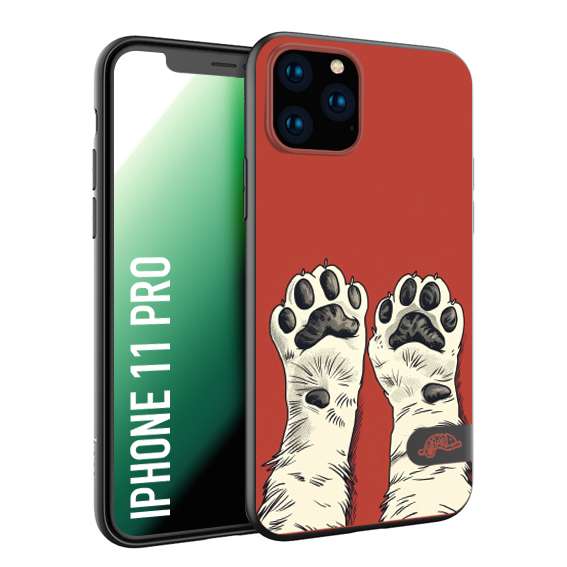 CUSTOMIZZA - Custodia cover nera morbida in tpu compatibile per iPhone 11 PRO zampe di gatto cat paws rossa red disegnata fumetto cartoon