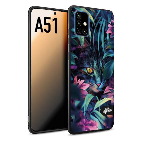 CUSTOMIZZA - Custodia cover nera morbida in tpu compatibile per Samsung A51 animali color giungla tropicale occhio di gatto colori vibranti disegnato