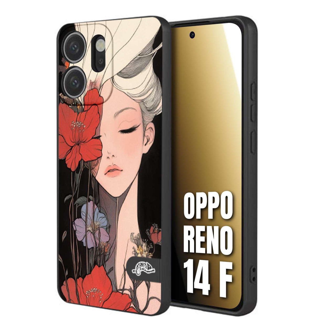 CUSTOMIZZA - Custodia cover nera morbida in tpu compatibile per Oppo Reno 14 F woman flower Fantasia Floreale Design Donna e Fiori, Retro Artistico