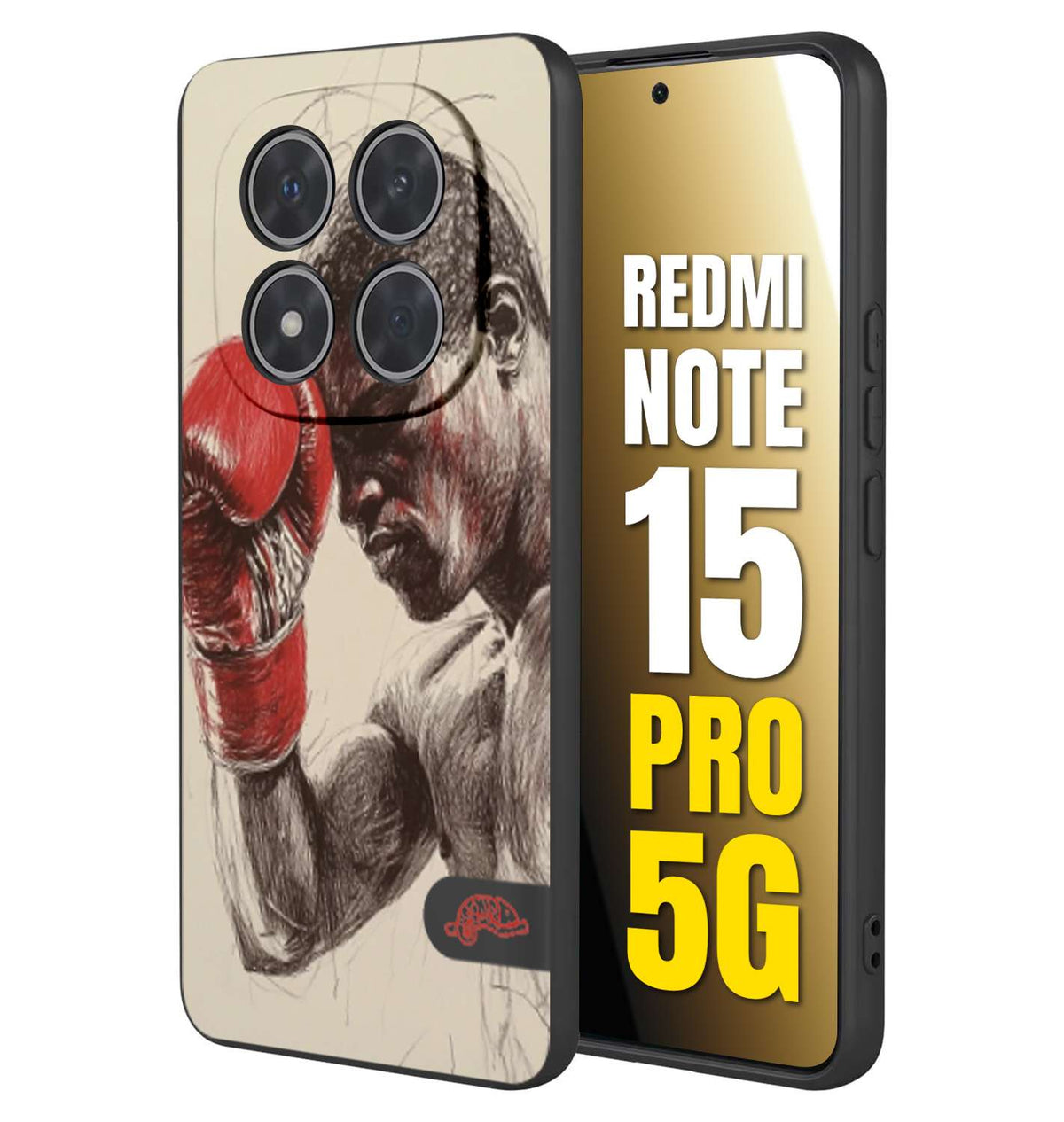 CUSTOMIZZA - Custodia cover nera morbida in tpu compatibile per Xiaomi Redmi Note 15 PRO 5G pugilato pugili disegno tattoo guantoni boxer pesi massimi