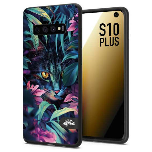 CUSTOMIZZA - Custodia cover nera morbida in tpu compatibile per Samsung S10 PLUS animali color giungla tropicale occhio di gatto colori vibranti disegnato