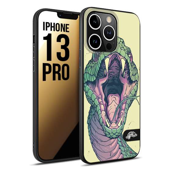 CUSTOMIZZA - Custodia cover nera morbida in tpu compatibile per iPhone 13 PRO snake yellow green serpente tatuaggio tattoo disegnato a mano