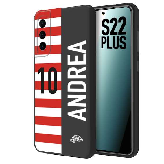 CUSTOMIZZA - Custodia cover nera morbida in tpu compatibile per Samsung S22 PLUS personalizzata calcio football nome e numero calciatori bianco rossa