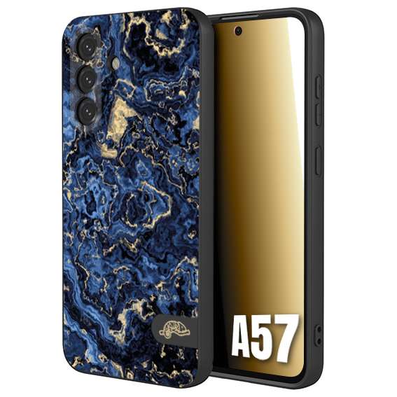 CUSTOMIZZA - Custodia cover nera morbida in tpu compatibile per Samsung A57 effetto marmo marble blu venature dorato psichedelico