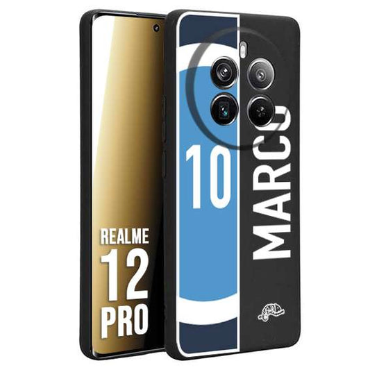 CUSTOMIZZA - Custodia cover nera morbida in tpu compatibile per Realme 12 PRO personalizzata calcio football nome e numero calciatori biancoazzurri bianco celesti