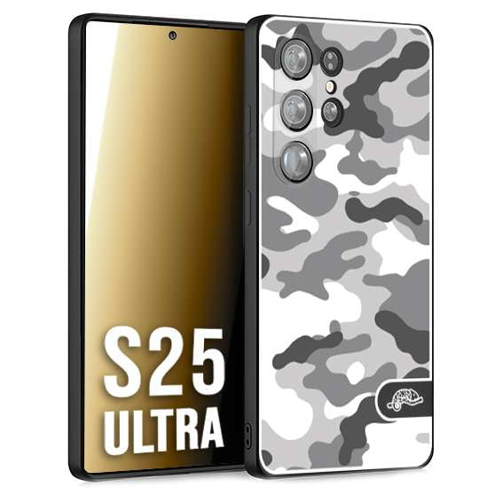 CUSTOMIZZA - Custodia cover nera morbida in tpu compatibile per Samsung S25 ULTRA camouflage mimetico militare bianco white