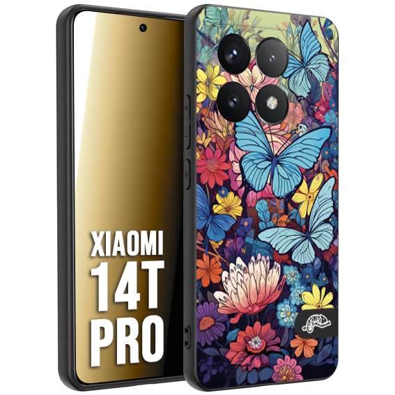CUSTOMIZZA - Custodia cover nera morbida in tpu compatibile per Xiaomi 14T PRO farfalle butterfly moderno donna disegnate gialla blu rosa