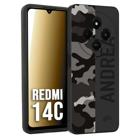 CUSTOMIZZA - Custodia cover nera morbida in tpu compatibile per Xiaomi Redmi 14C camouflage mimetico militare personalizzata nome