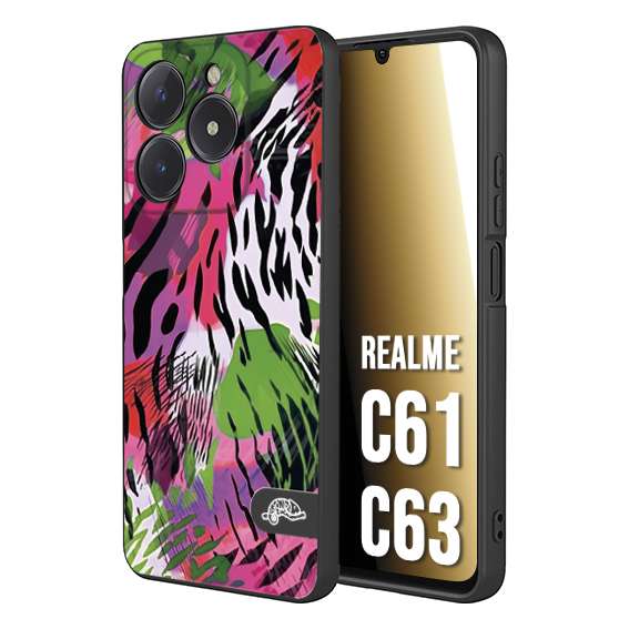 CUSTOMIZZA - Custodia cover nera morbida in tpu compatibile per Realme C61 - C63 leopardato tigrato tiger colorata summer color verde fucsia