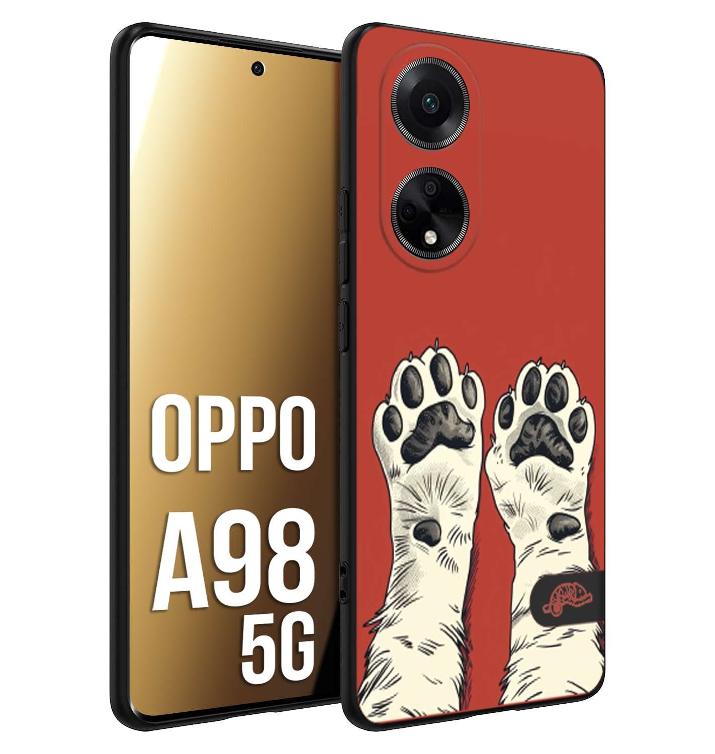 CUSTOMIZZA - Custodia cover nera morbida in tpu compatibile per Oppo A98 5G zampe di gatto cat paws rossa red disegnata fumetto cartoon