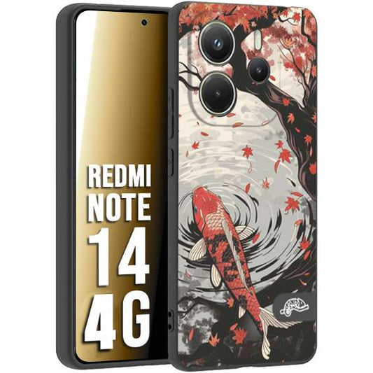 CUSTOMIZZA - Custodia cover nera morbida in tpu compatibile per Xiaomi Redmi Note 14 4G giapponese lago carpa koi rossa con foglie d'acero rosso disegnata tattoo
