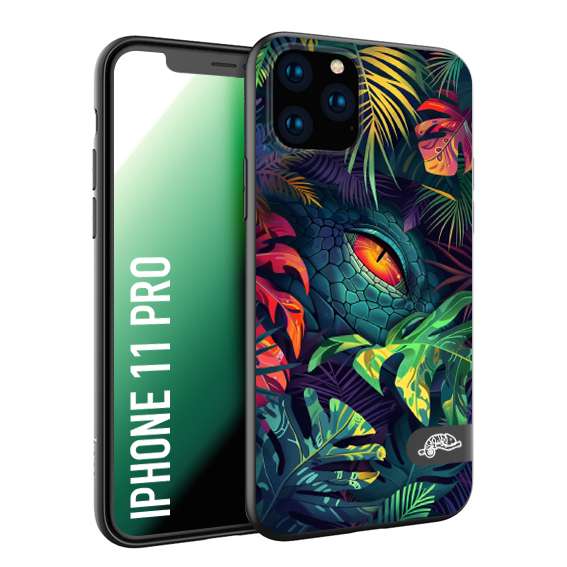 CUSTOMIZZA - Custodia cover nera morbida in tpu compatibile per iPhone 11 PRO animali color giungla tropicale occhio di coccodrillo alligatore disegnato