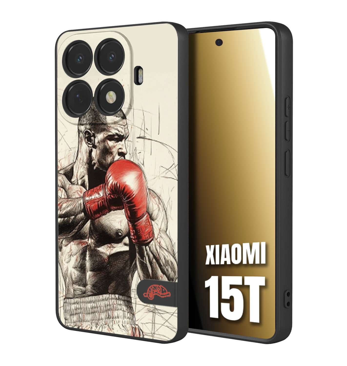 CUSTOMIZZA - Custodia cover nera morbida in tpu compatibile per Xiaomi 15T pugilato pugili disegno tattoo guantoni box sport ring
