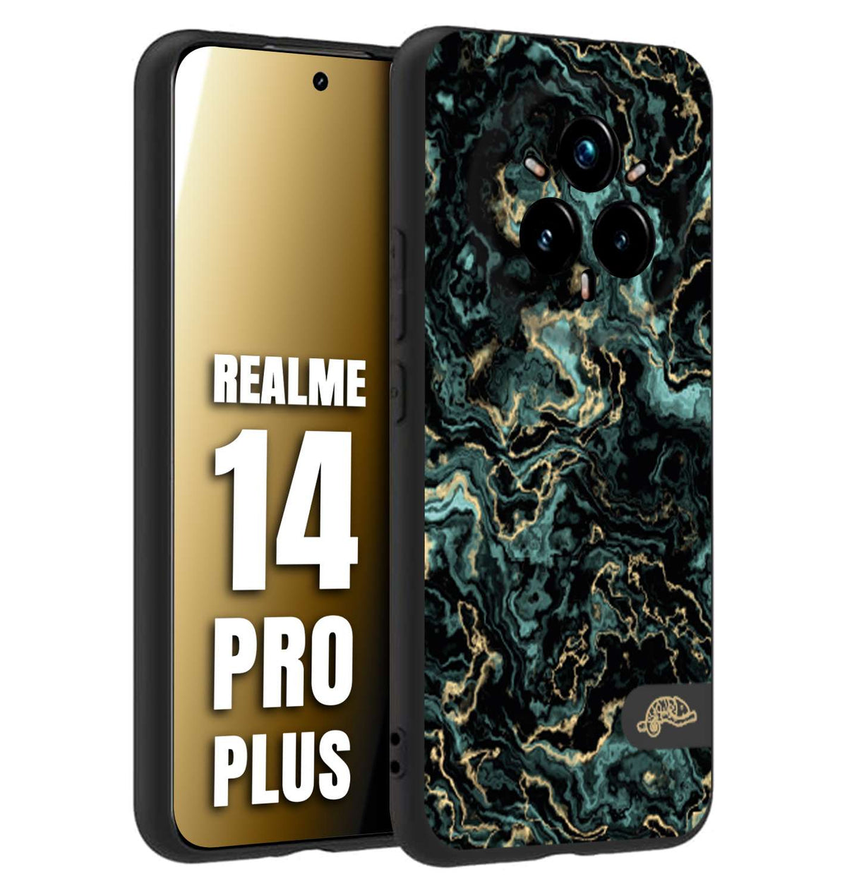 CUSTOMIZZA - Custodia cover nera morbida in tpu compatibile per Realme 14 PRO PLUS effetto marmo marble verde green venature dorato pietra