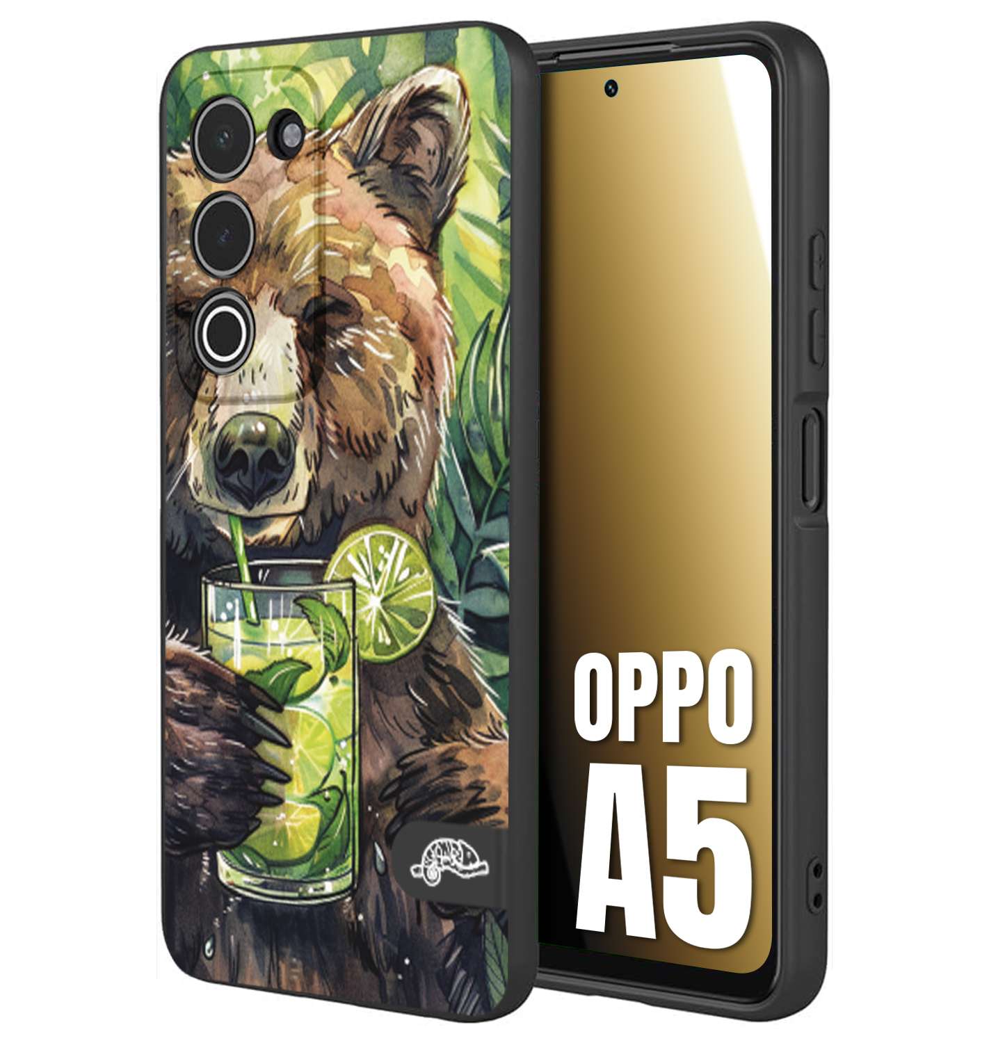 CUSTOMIZZA - Custodia cover nera morbida in tpu compatibile per Oppo A5 fiori estate disegnata cocktails animali simpatici orso bear negroni