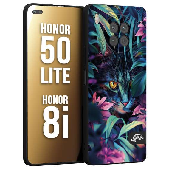 CUSTOMIZZA - Custodia cover nera morbida in tpu compatibile per Honor 8i - Honor 50 LITE animali color giungla tropicale occhio di gatto colori vibranti disegnato