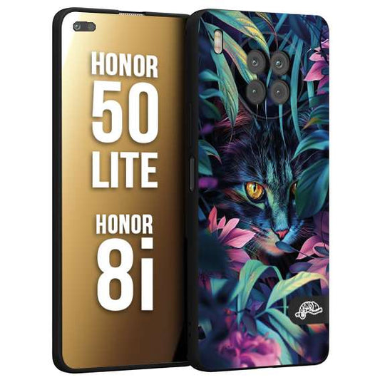 CUSTOMIZZA - Custodia cover nera morbida in tpu compatibile per Honor 8i - Honor 50 LITE animali color giungla tropicale occhio di gatto colori vibranti disegnato