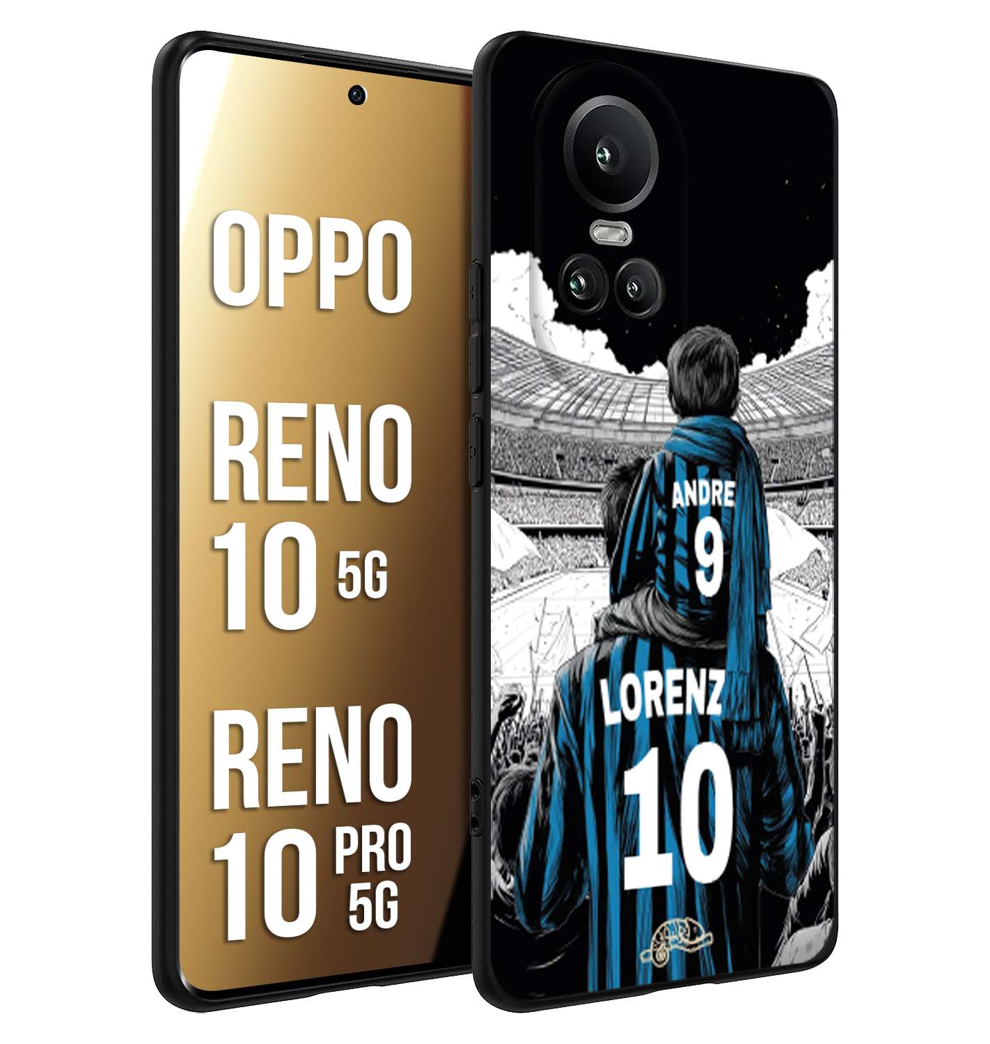CUSTOMIZZA - Custodia cover nera morbida in tpu compatibile per Oppo Reno 10 5G - 10 PRO 5G personalizzata calcio football padre e figlio calciatori nerazzurra