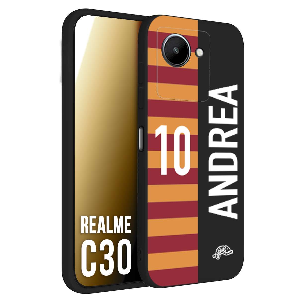 CUSTOMIZZA - Custodia cover nera morbida in tpu compatibile per Realme C30 personalizzata calcio football nome e numero calciatori giallo rossi