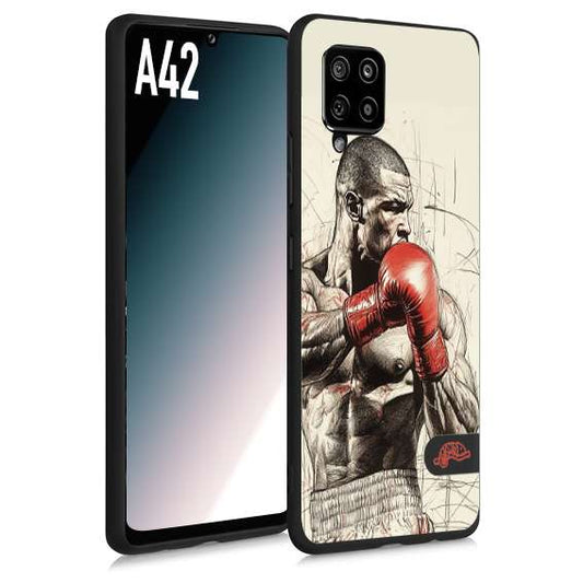 CUSTOMIZZA - Custodia cover nera morbida in tpu compatibile per Samsung A42 pugilato pugili disegno tattoo guantoni box sport ring