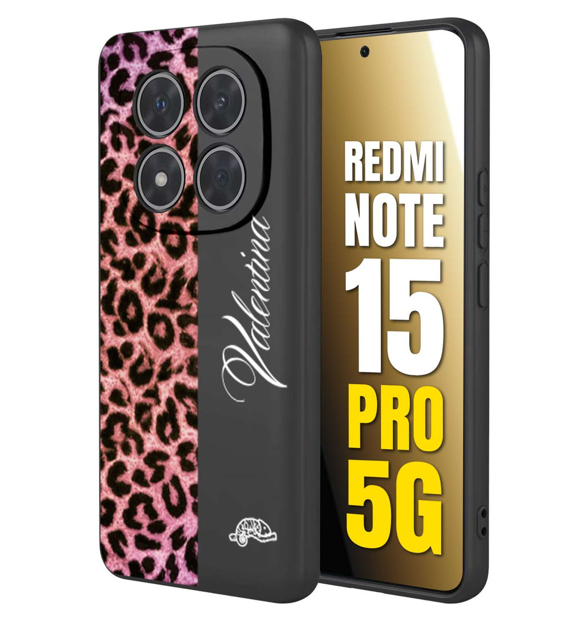 CUSTOMIZZA - Custodia cover nera morbida in tpu compatibile per Xiaomi Redmi Note 15 PRO 5G leopardato rosa fucsia personalizzata nome iniziali
