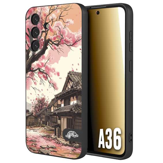 CUSTOMIZZA - Custodia cover nera morbida in tpu compatibile per Samsung A36 casa giapponese rosa ciliegio in fiore disegnata tattoo