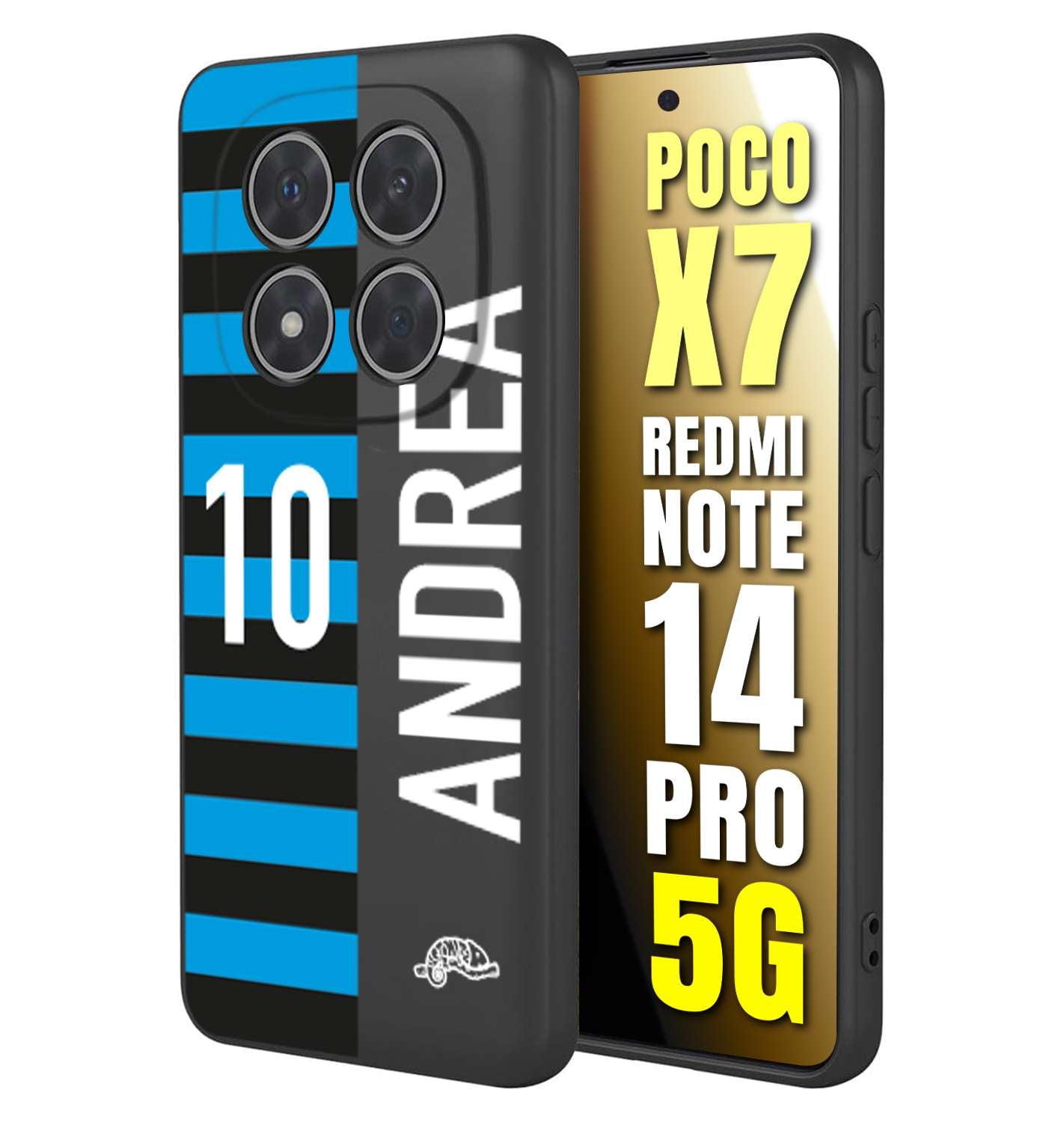 CUSTOMIZZA - Custodia cover nera morbida in tpu compatibile per Xiaomi Redmi Note 14 PRO 5G personalizzata calcio football nome e numero calciatori nerazzurra