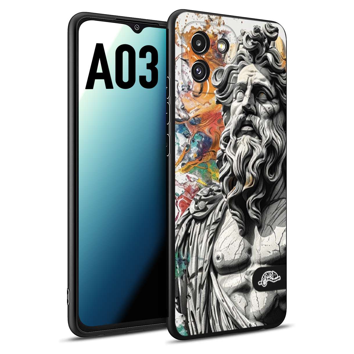 CUSTOMIZZA - Custodia cover nera morbida in tpu compatibile per Samsung A03 statua colorata moderna antico tattoo splash color