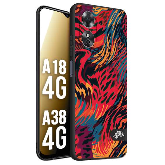 CUSTOMIZZA - Custodia cover nera morbida in tpu compatibile per Oppo A18 4G - A38 4G leopardato maculato tigrato colorata fiamme rossa blu arancione