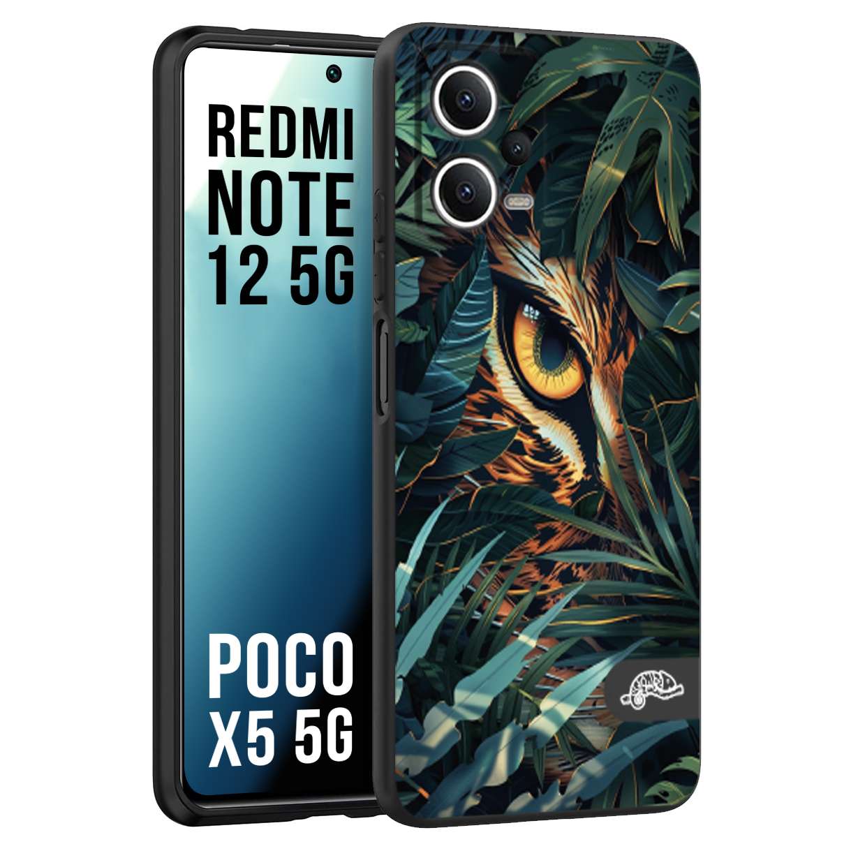CUSTOMIZZA - Custodia cover nera morbida in tpu compatibile per Xiaomi Redmi Note 12 5G - POCO X5 5G animali color giungla tropicale occhio di giaguaro felino disegnato