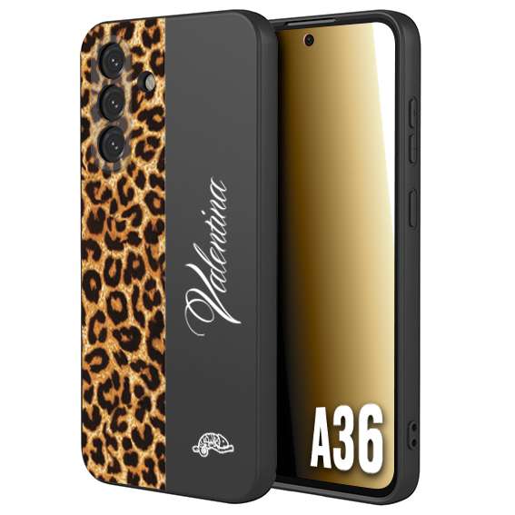 CUSTOMIZZA - Custodia cover nera morbida in tpu compatibile per Samsung A36 custom nome scritta leopardato maculato donna marrone leopard