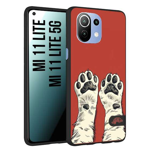 CUSTOMIZZA - Custodia cover nera morbida in tpu compatibile per Xiaomi Mi 11 Lite / Mi 11 Lite 5G zampe di gatto cat paws rossa red disegnata fumetto cartoon