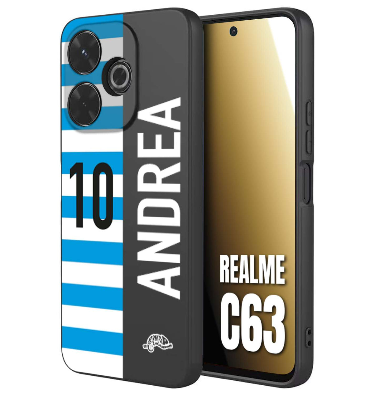 CUSTOMIZZA - Custodia cover nera morbida in tpu compatibile per Realme C63 personalizzata calcio football nome e numero calciatori biancazzurri