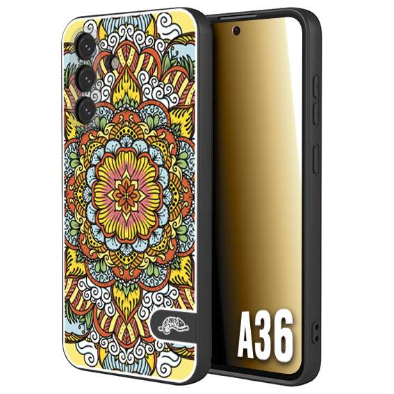 CUSTOMIZZA - Custodia cover nera morbida in tpu compatibile per Samsung A36 mandala colorato fiore nuvole arancione