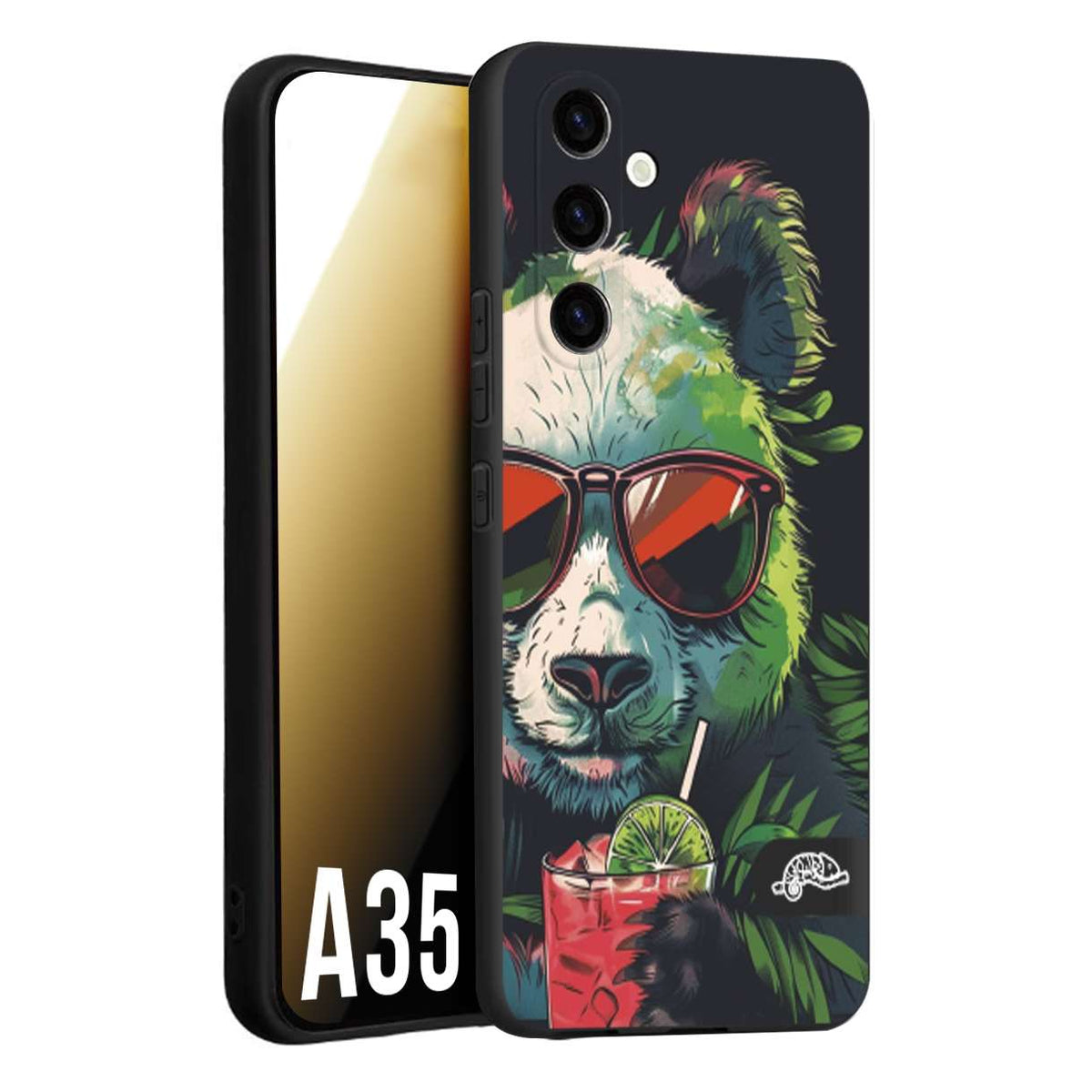 CUSTOMIZZA - Custodia cover nera morbida in tpu compatibile per Samsung A35 5G estate disegnata cocktails animali simpatici panda mojito