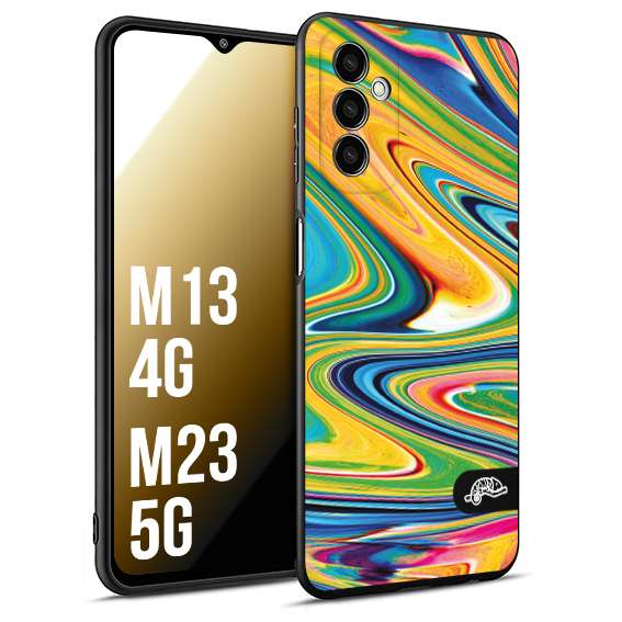 CUSTOMIZZA - Custodia cover nera morbida in tpu compatibile per Samsung M13 4G - M23 5G colorata fantasia vortice marmo arcobaleno gialla verde blu