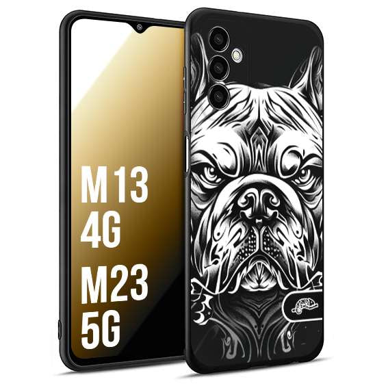 CUSTOMIZZA - Custodia cover nera morbida in tpu compatibile per Samsung M13 4G - M23 5G bulldog bianco a rilievo disegnato tattoo tatuaggio