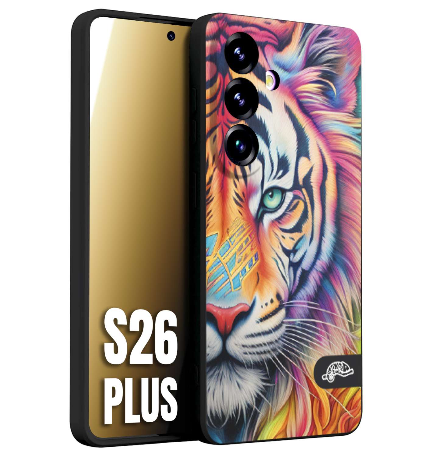 CUSTOMIZZA - Custodia cover nera morbida in tpu compatibile per Samsung S26 PLUS animali color tigre tiger viso colori vibranti disegnato schizzo
