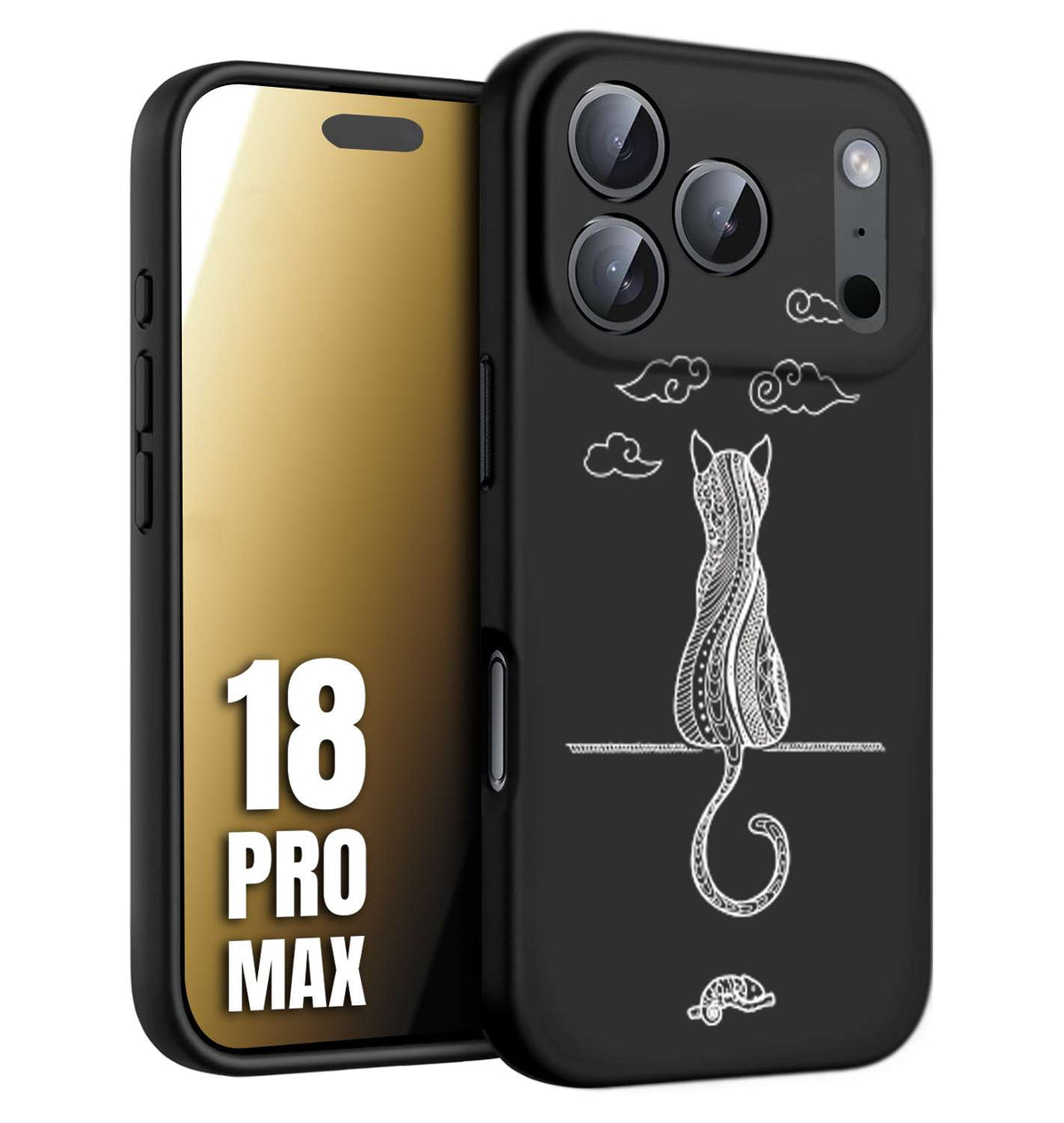 CUSTOMIZZA - Custodia cover nera morbida in tpu compatibile per iPhone 18 PRO MAX gatto mandala stilizzato gattino a rilievo soft touch donna bianca