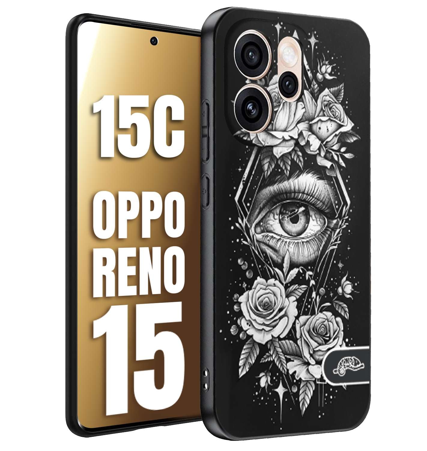 CUSTOMIZZA - Custodia cover nera morbida in tpu compatibile per Oppo Reno 15 - Reno 15Cocchio fiori rombo geometrico black and white bianco a rilievo disegnato tattoo tatuaggio