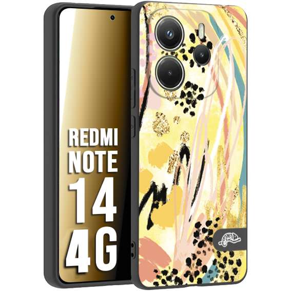 CUSTOMIZZA - Custodia cover nera morbida in tpu compatibile per Xiaomi Redmi Note 14 4G astratti donna flower fantasia estate gialla rosa leopardata